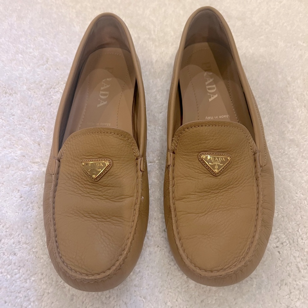 Prada triangle logo driving loafers